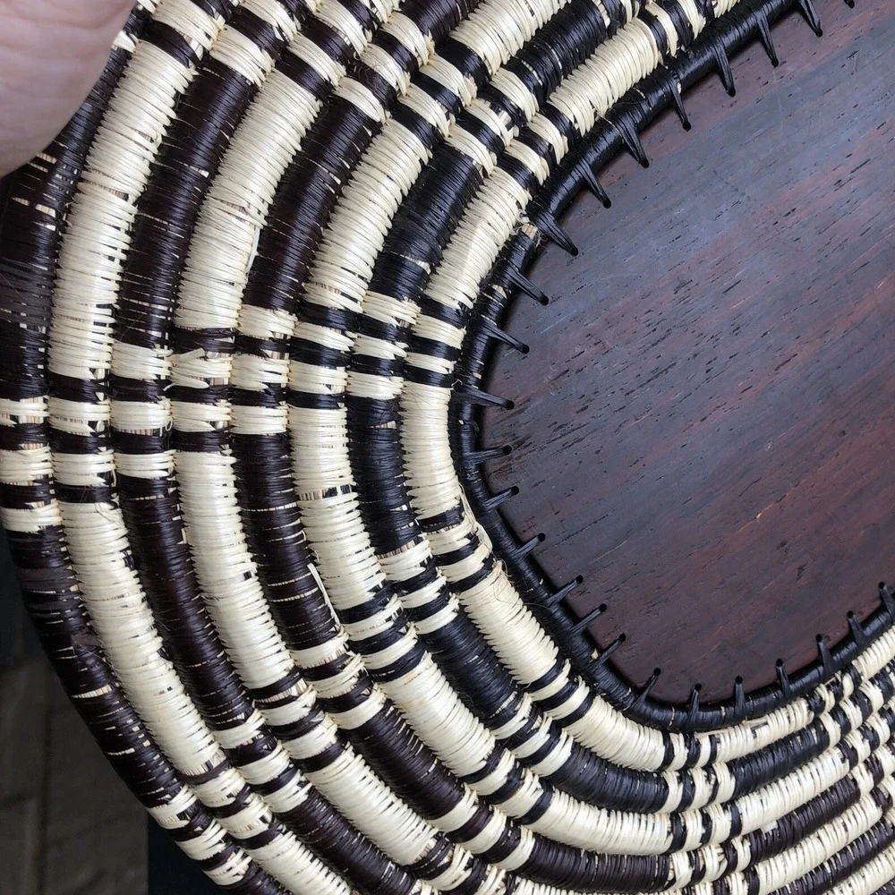 Handmade Woven Coil Tribal Oval‎ Wood Embossed Swordfish Tray Wall Basket